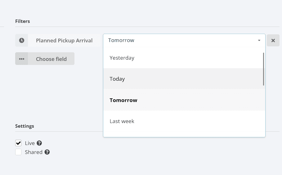 shipment overview settings